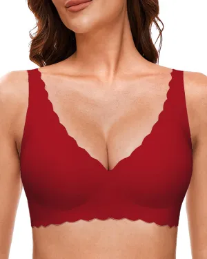 Deep V Petal Bras for Women No Underwire Soft Wireless Bras Comfort Seamless Bralettes with Extender