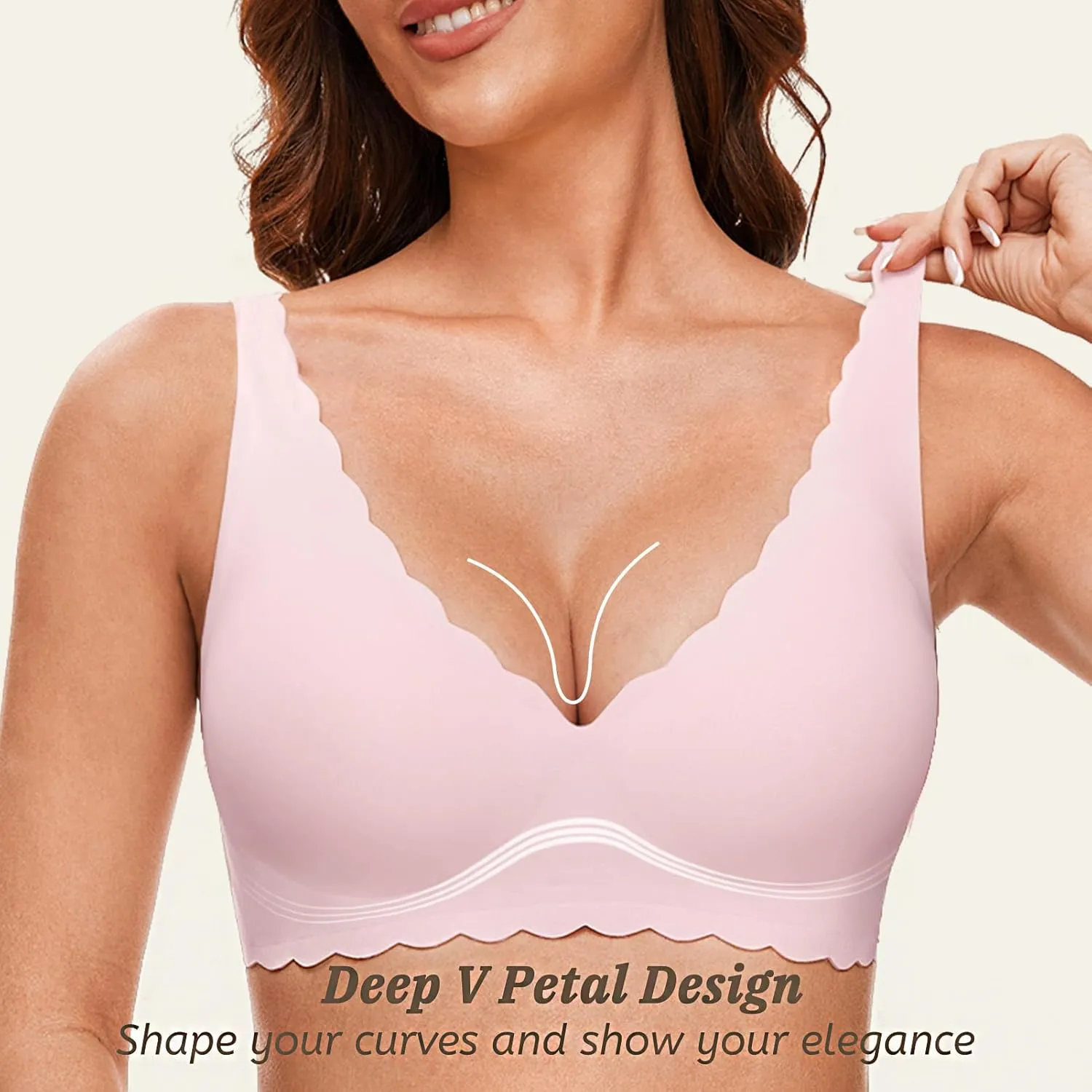 Deep V Petal Bras for Women No Underwire Soft Wireless Bras Comfort Seamless Bralettes with Extender