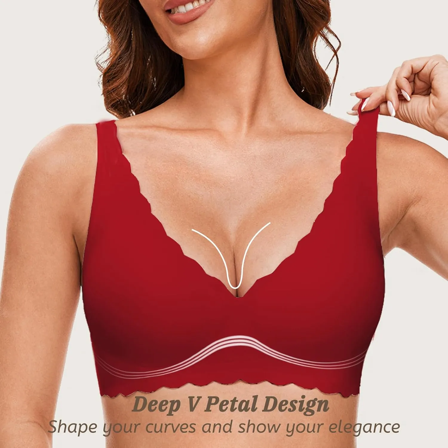 Deep V Petal Bras for Women No Underwire Soft Wireless Bras Comfort Seamless Bralettes with Extender