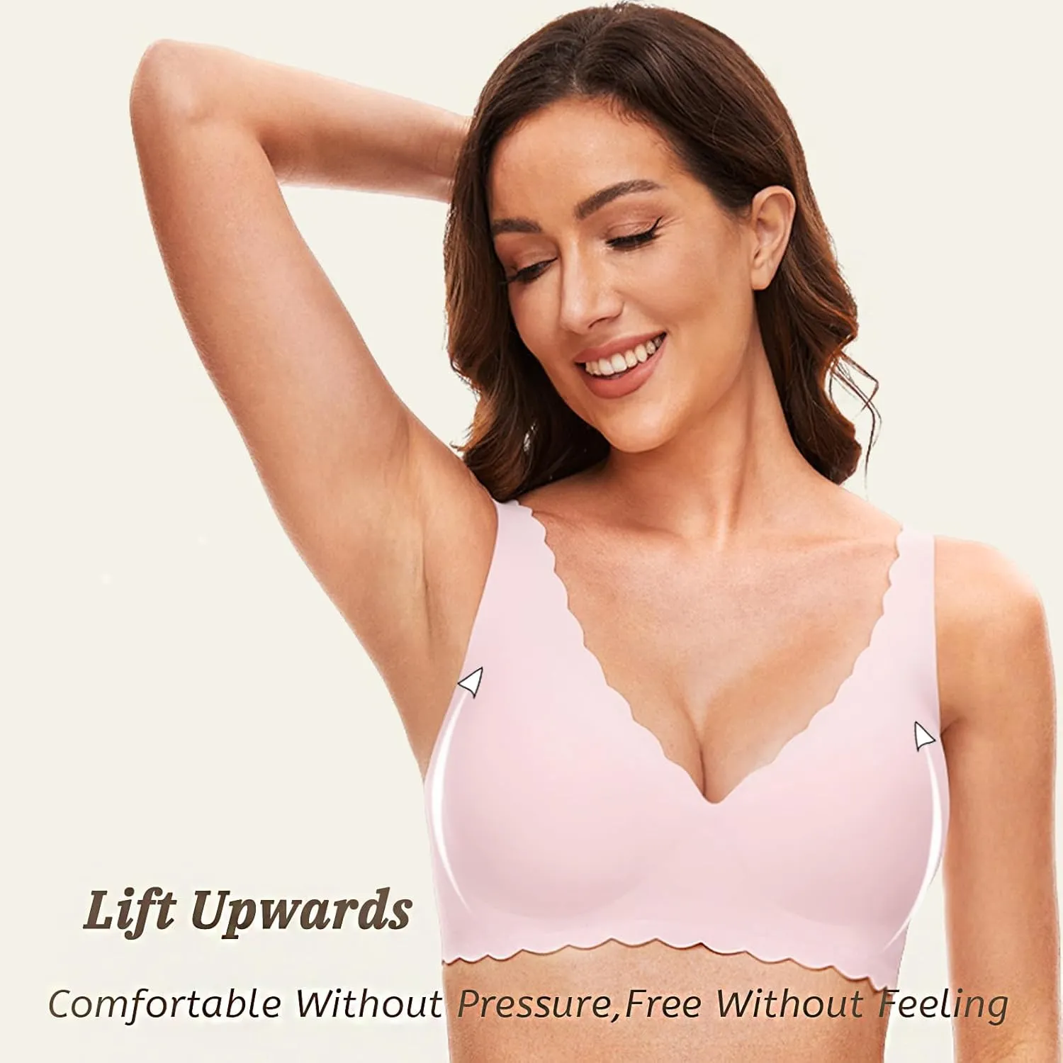 Deep V Petal Bras for Women No Underwire Soft Wireless Bras Comfort Seamless Bralettes with Extender