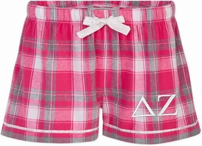 Delta Zeta Sorority Flannel Boxers - DeeZee Boxer Shorts - DZ Greek Letter Sleepwear Pajama Bottoms