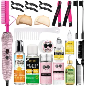 Deluxe Electric Hair Straightener and Curling Comb for Natural Hair and Wigs, 450°F Heat Pressing Comb with Anti-Scald Case (Pink)