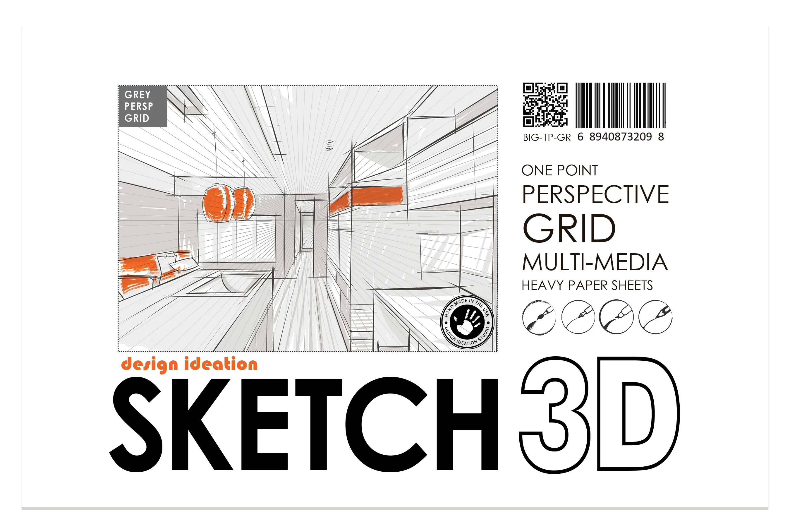 Design Ideation PERSPECTIVE GRID PAD. Removable Sheet. Multi-Media. 1 Point. Grey. (11" x 17") PAD-2550-TS