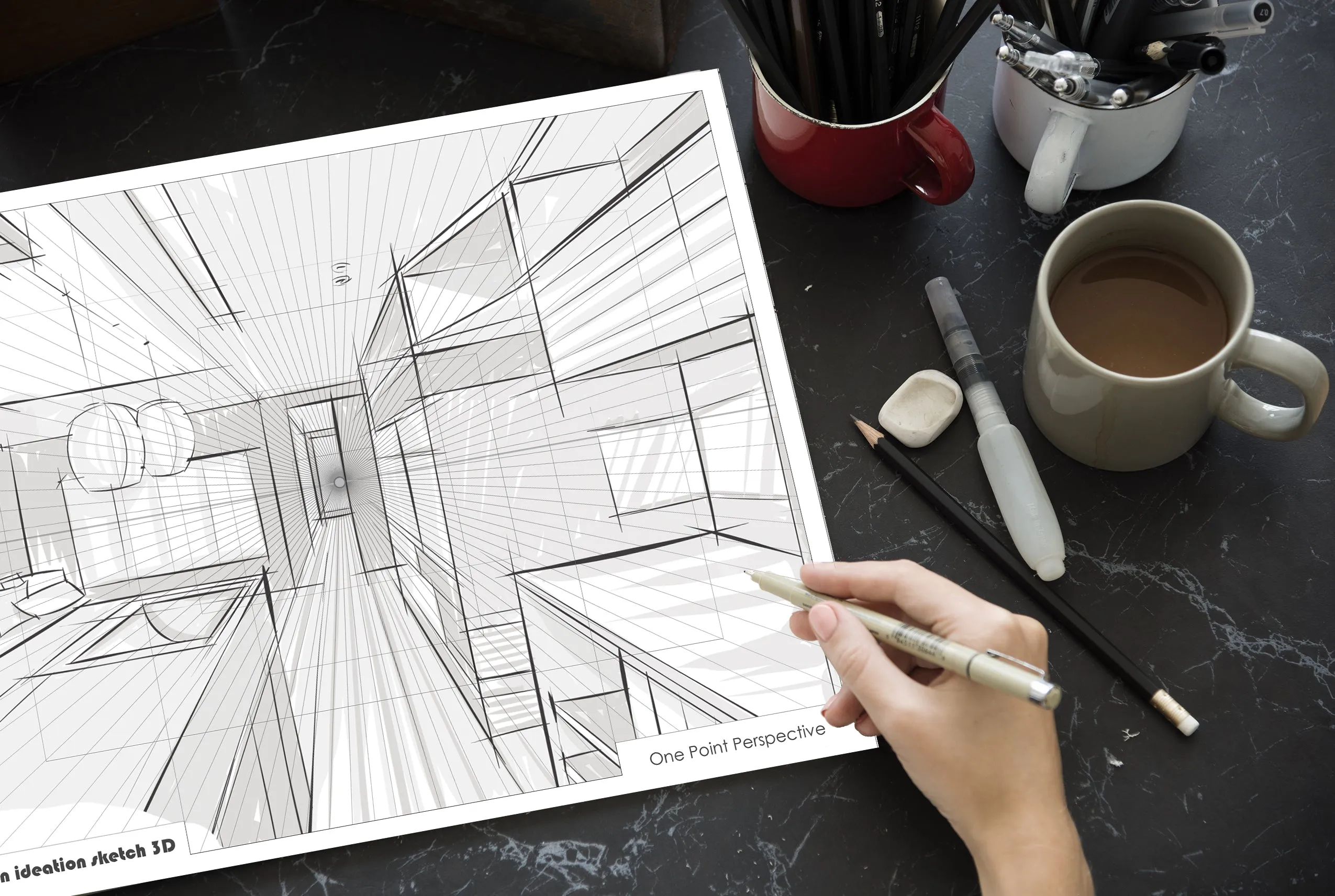 Design Ideation PERSPECTIVE GRID PAD. Removable Sheet. Multi-Media. 1 Point. Grey. (11" x 17") PAD-2550-TS