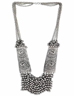 Designer Ethnic Silver Oxidized Handmade Statement Vintage Antique Indian Afghani Tribal Boho Long Necklace Set Women
