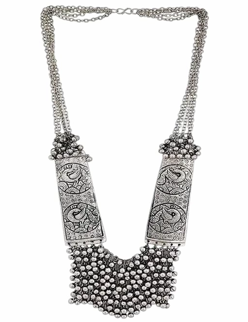 Designer Ethnic Silver Oxidized Handmade Statement Vintage Antique Indian Afghani Tribal Boho Long Necklace Set Women