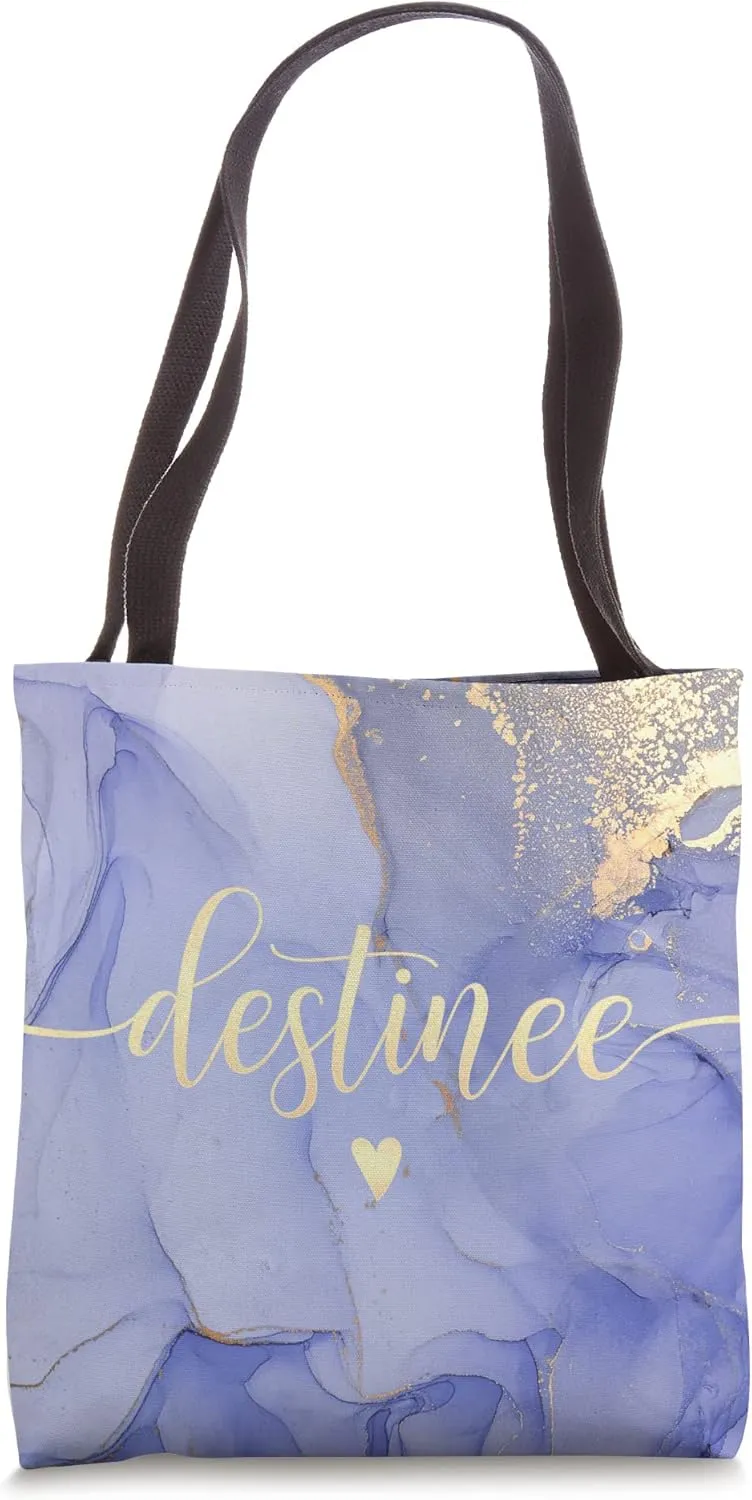 Destinee Letter D Initial Cute Purple Personalized Tote Bag