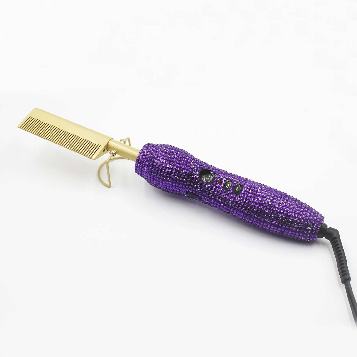 Diamond Electric Hot Comb,Bling Hot Comb Electric for Wigs,Crystal Hair Straightener Brush for Women,Adjustable Temperature Heat Pressing Combs for Natural Black Hair (Purple2)