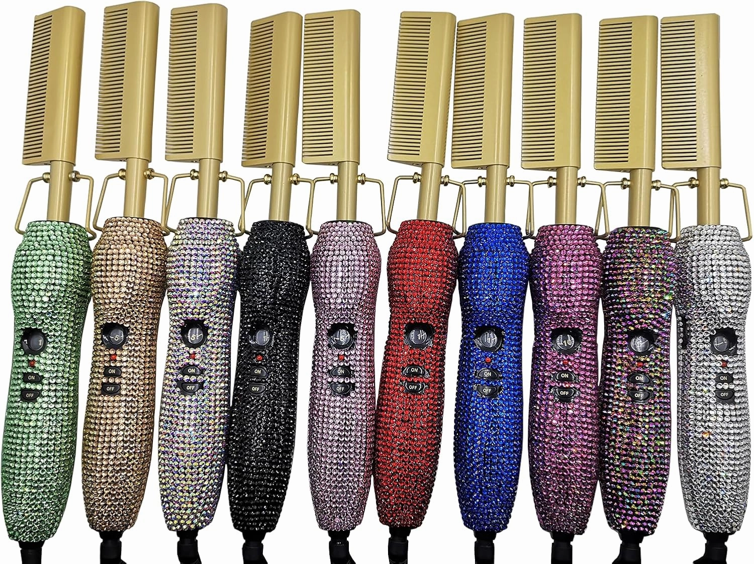 Diamond Electric Hot Comb,Bling Hot Comb Electric for Wigs,Crystal Hair Straightener Brush for Women,Adjustable Temperature Heat Pressing Combs for Natural Black Hair (Purple2)