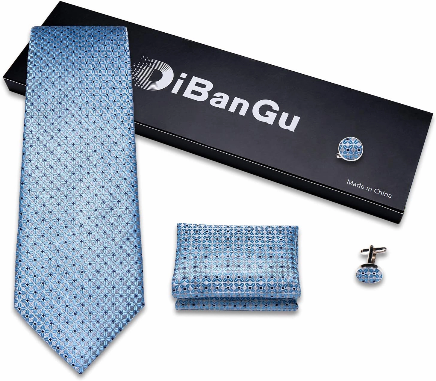 DiBanGu Mens Tie Set Silk Solid Paisley Necktie and Pocket Square Cufflinks Classic Formal Ties for Men Wedding Party