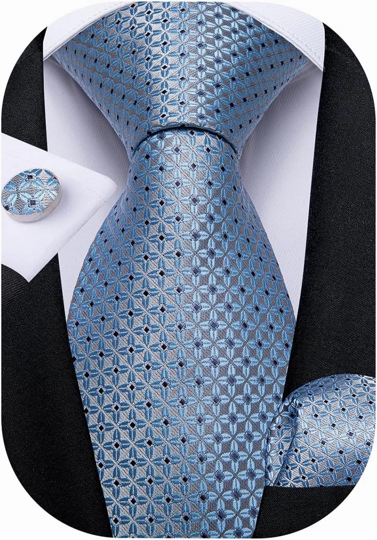 DiBanGu Mens Tie Set Silk Solid Paisley Necktie and Pocket Square Cufflinks Classic Formal Ties for Men Wedding Party