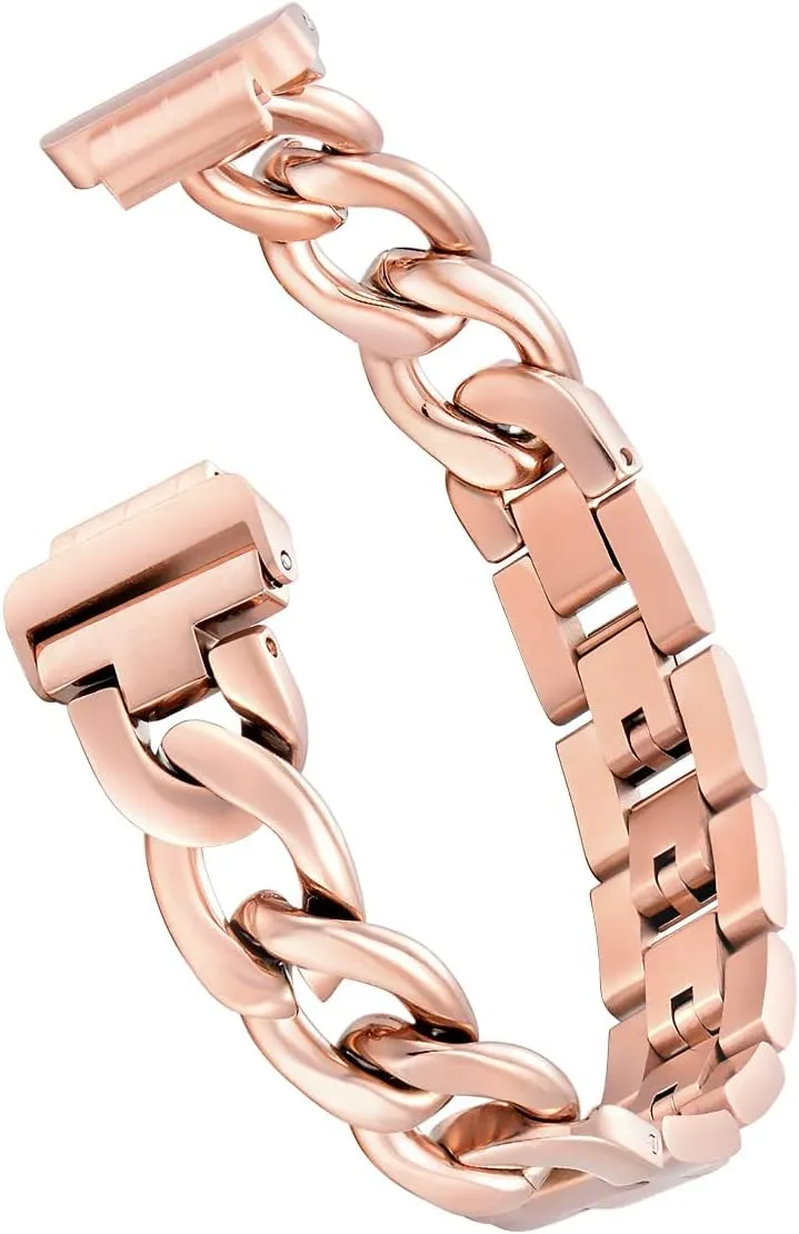 Dilando Chain Metal Link Bands Compatible with Fitbit Inspire 2 Bands Women Adjustable Stainless Steel Wristband Bracelet Accessories Replacement Strap for Inspire 2 Rose Gold