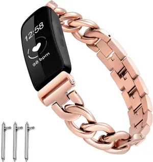 Dilando Chain Metal Link Bands Compatible with Fitbit Inspire 2 Bands Women Adjustable Stainless Steel Wristband Bracelet Accessories Replacement Strap for Inspire 2 Rose Gold
