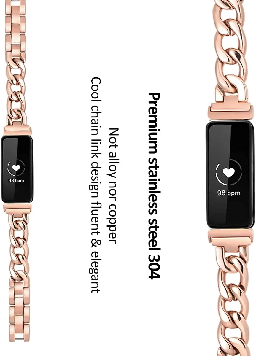 Dilando Chain Metal Link Bands Compatible with Fitbit Inspire 2 Bands Women Adjustable Stainless Steel Wristband Bracelet Accessories Replacement Strap for Inspire 2 Rose Gold