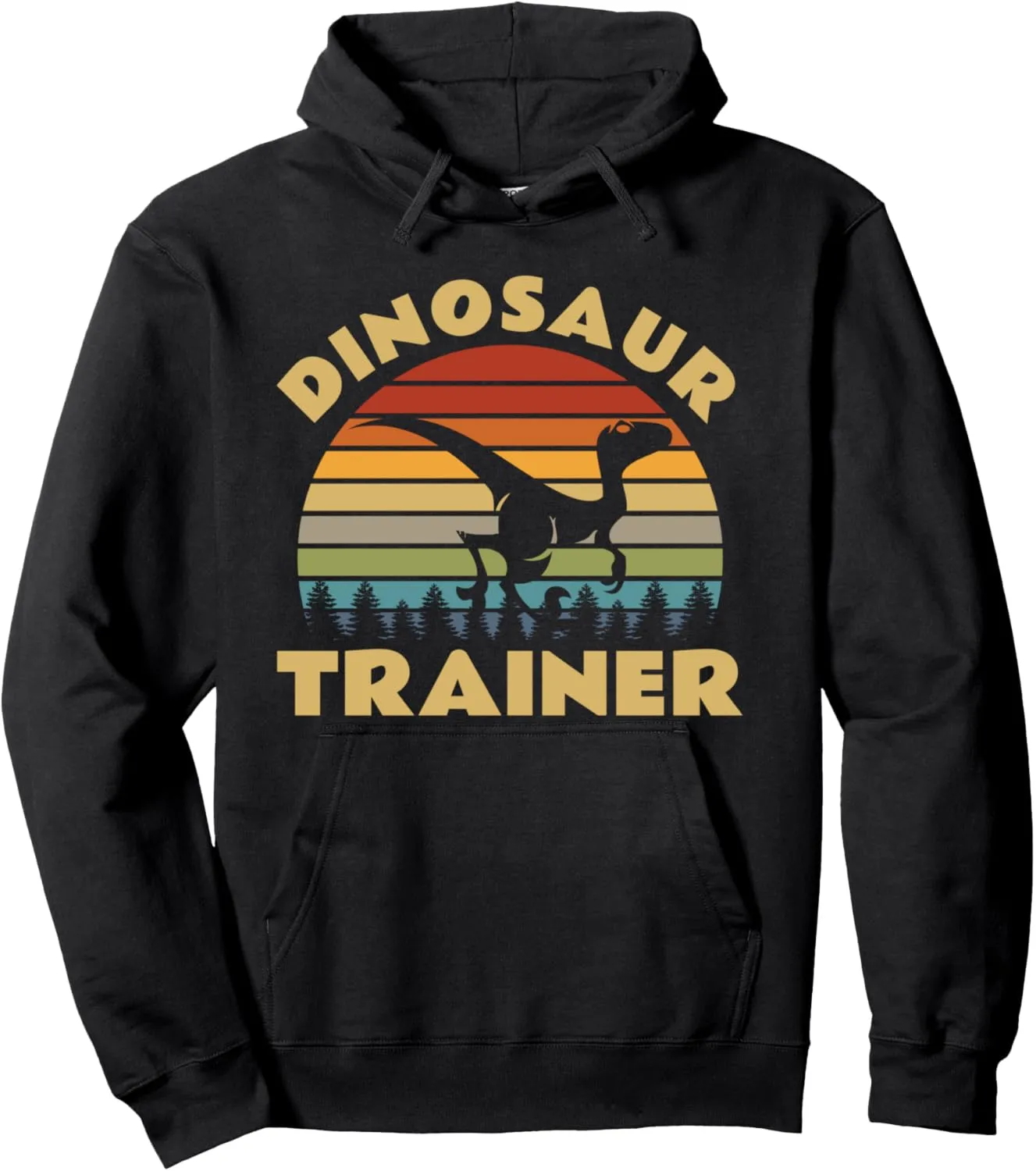 Dinosaur Trainer Halloween Costume Retro Sunset Dino Outline Pullover Hoodie