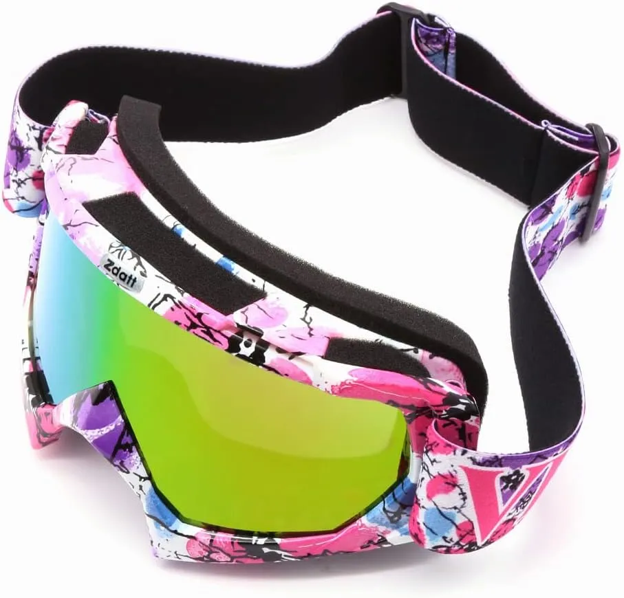 Dirt Bike Goggles, ATV Goggles motorcycle goggles, UTV MX OTG Accessories Goggle Glasses & Anti Fog Ski Goggles, Racing Skiing Dirtbike Goggles for Men Women-Camo Pink Frame & Color Lens
