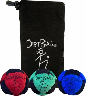 DIRTBAG Classic Footbag Hacky Sack 3 Pack with Pouch, Unique, Footbag Set with Signature Carry Bag.