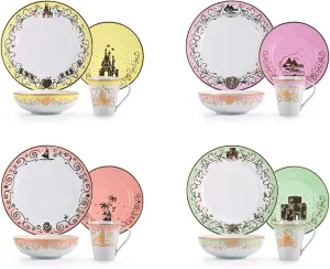 Disney Princess 16-Piece Ceramic Dinnerware Set | Merida, Pocahontas, Moana, Snow White | Home Kitchen Essentials For Dining Room | Includes Dinner Plates, Soup Bowls, Mugs | Place Setting For 4