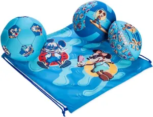 Disney Store Official Mickey Mouse and Friends Summer Fun Sports Ball Set, Comes with a Soccer Ball, Volleyball, Football & Mesh Cinch Bag, Part of Mickey Mouse Summer Fun Collection.