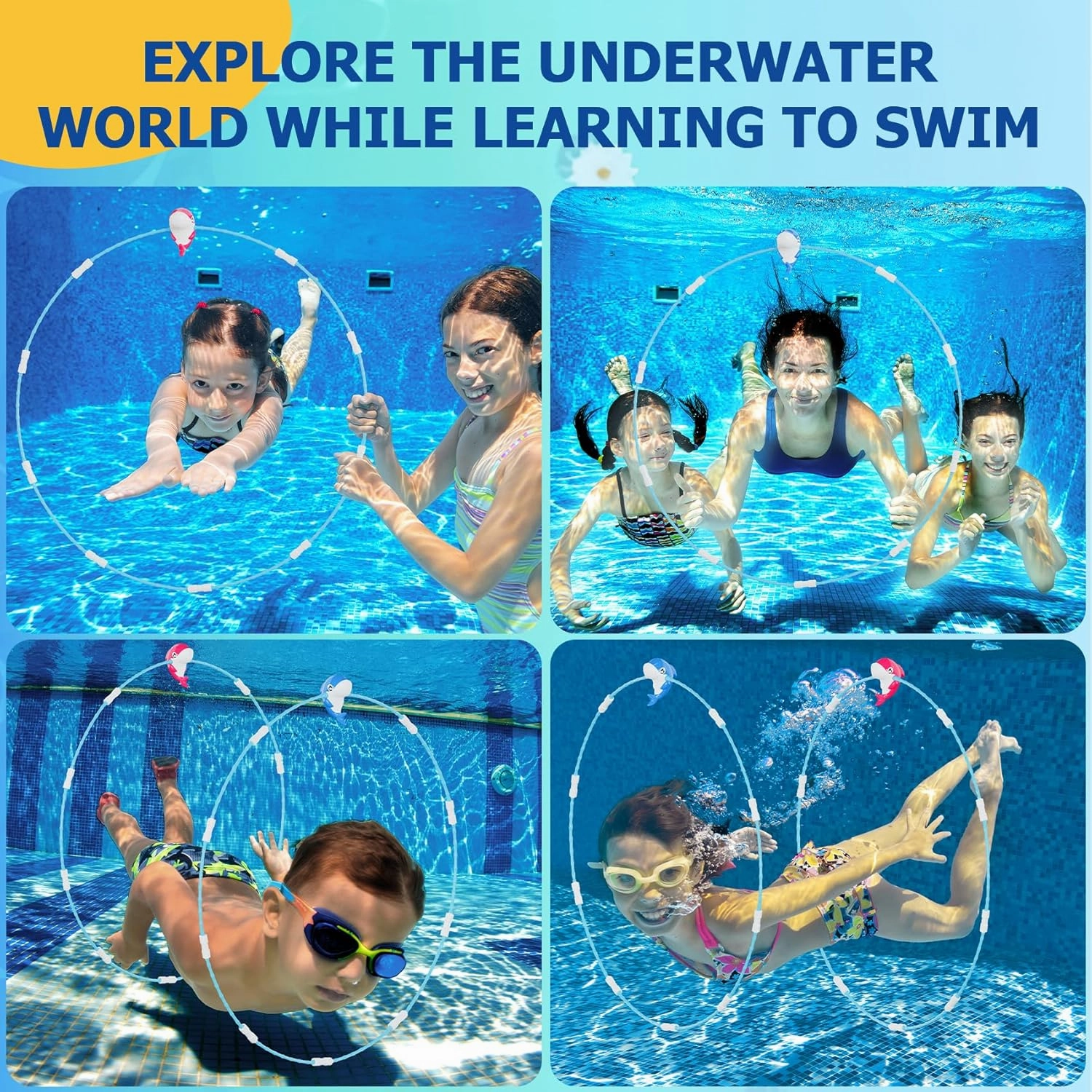 Diving Pool Toys for Kids, 2 Pack Water Sports Swim Thru Rings, Summer Outdoor Activities Underwater Training Swimming Dive Toys Pool Games Gifts for Boys Girls Ages 3-12 (Blue)