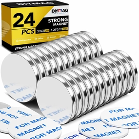 DIYMAG 24Pack Strong Neodymium Disc Magnets, Rare Earth Magnets with Double-Sided Adhesive, Powerful Heavy Duty for Fridge, DIY Building, Scientific Craft and Office, 1.26inch D x 0.12inch H