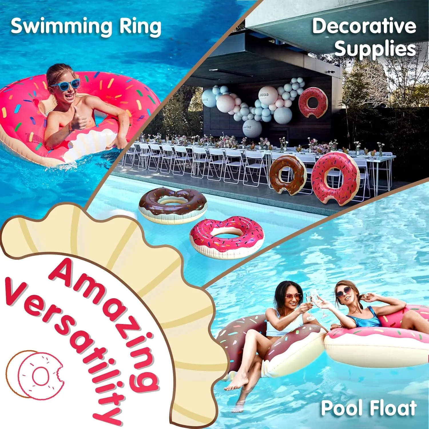 DMAR Donut Pool Float - Donut Tube & Ring for Beach & Pool