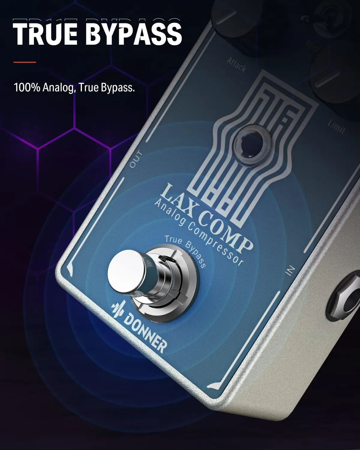 Donner Compressor Guitar Pedal, Lax Comp Compressor Pedal for Electric Guitar and Bass, Classic Peak Limiter Style Compressor with 2 Band EQ Boost Effect Pure Analog True Bypass