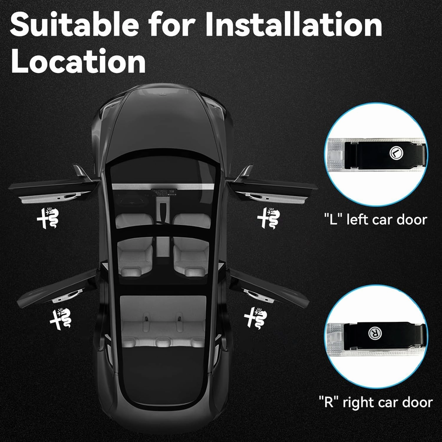 Door Lights Logo Projector Puddle Lights Ultra-Bright Welcome Step Light,Never Fade Puddle Lights Compatible with Alfa Romeo Giulia 952 Stelvio 949 Tonale Giulietta Accessories (White Logo)