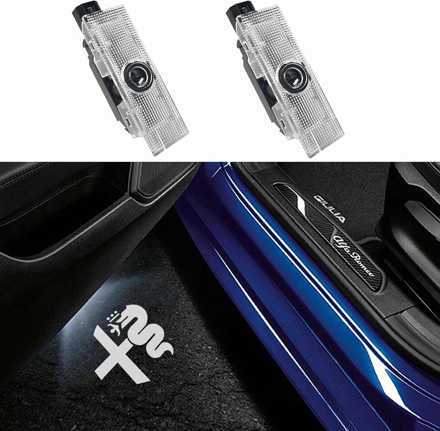 Door Lights Logo Projector Puddle Lights Ultra-Bright Welcome Step Light,Never Fade Puddle Lights Compatible with Alfa Romeo Giulia 952 Stelvio 949 Tonale Giulietta Accessories (White Logo)