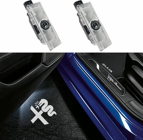 Door Lights Logo Projector Puddle Lights Ultra-Bright Welcome Step Light,Never Fade Puddle Lights Compatible with Alfa Romeo Giulia 952 Stelvio 949 Tonale Giulietta Accessories (White Logo)