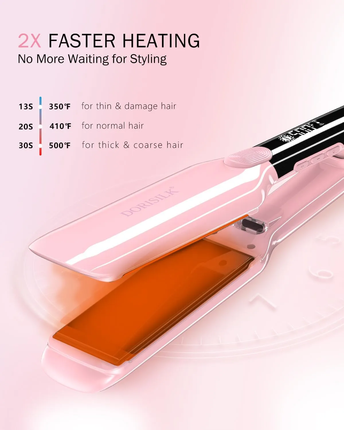 DORISILK 500 Degree High Temp Professional Hair Straightenr ， Ceramic Wide Flat Iron ，2 in 1 Hair Straightener and Curler，Plasma Flat Iron Straightener Get Frizz-Free and Shiny (Pink)