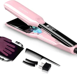 DORISILK 500 Degree High Temp Professional Hair Straightenr ， Ceramic Wide Flat Iron ，2 in 1 Hair Straightener and Curler，Plasma Flat Iron Straightener Get Frizz-Free and Shiny (Pink)