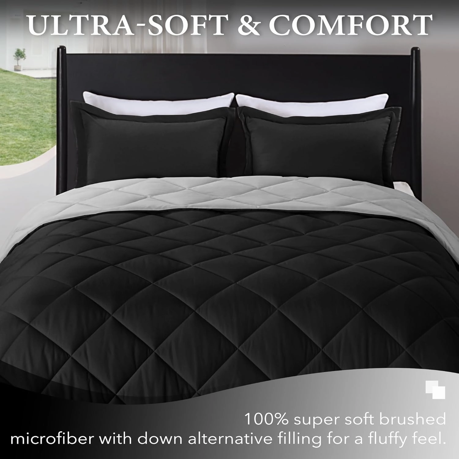 downluxe King Size Comforter Set - Black and Grey King Comforter, Soft Bedding Sets for All Seasons -3 Pieces - 1 Comforter (104"x92") and 2 Pillow Shams(20"x36")