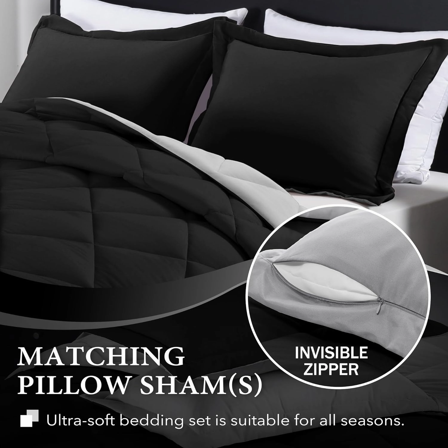 downluxe King Size Comforter Set - Black and Grey King Comforter, Soft Bedding Sets for All Seasons -3 Pieces - 1 Comforter (104"x92") and 2 Pillow Shams(20"x36")