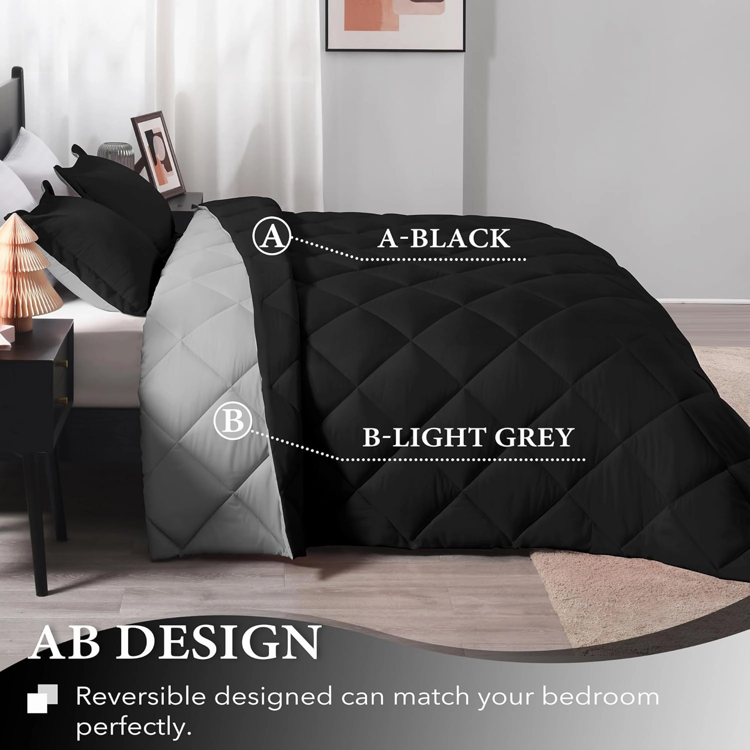downluxe King Size Comforter Set - Black and Grey King Comforter, Soft Bedding Sets for All Seasons -3 Pieces - 1 Comforter (104"x92") and 2 Pillow Shams(20"x36")