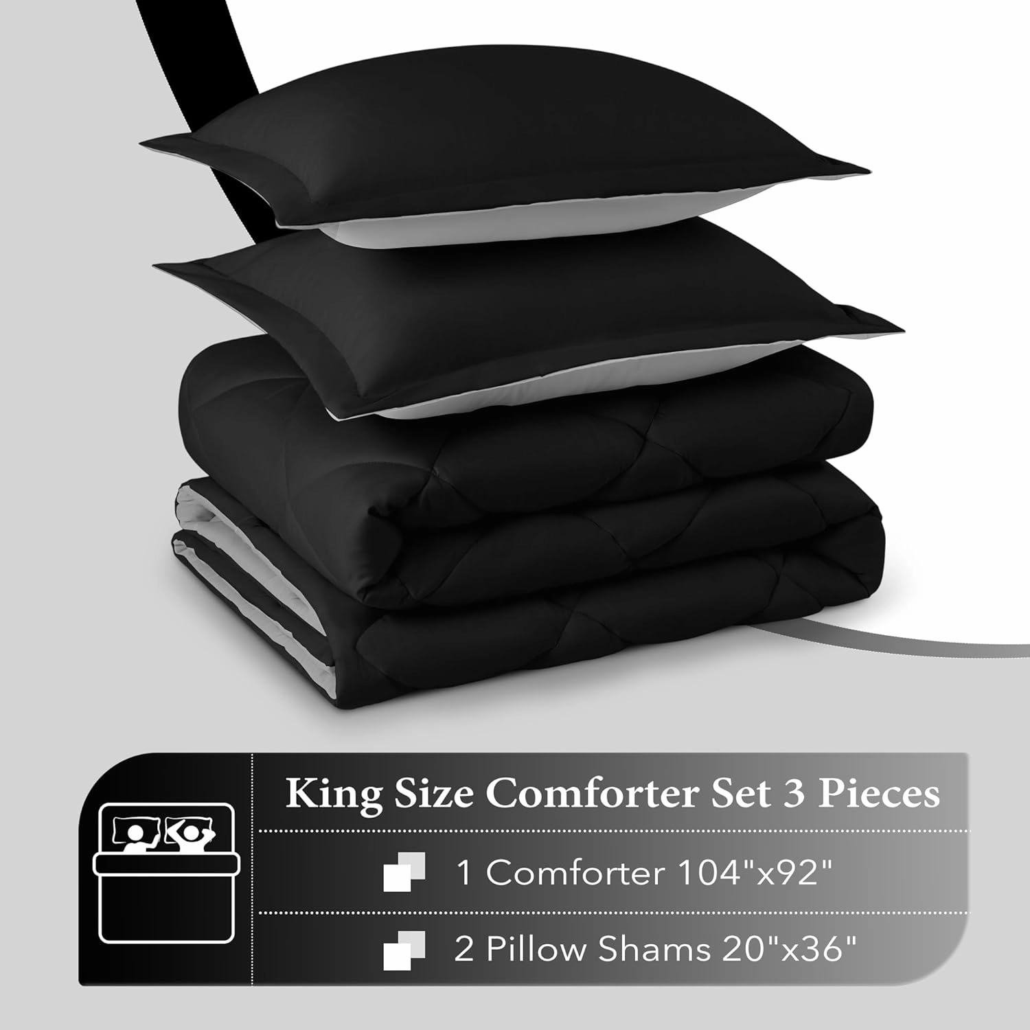 downluxe King Size Comforter Set - Black and Grey King Comforter, Soft Bedding Sets for All Seasons -3 Pieces - 1 Comforter (104"x92") and 2 Pillow Shams(20"x36")