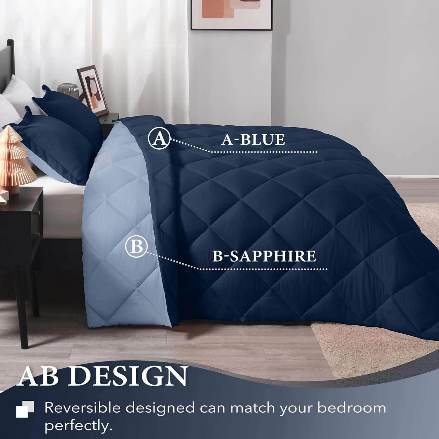 downluxe King Size Comforter Set - Blue and Sapphire King Comforter, Soft Bedding Sets for All Seasons -3 Pieces - 1 Comforter (104"x92") and 2 Pillow Shams(20"x36")