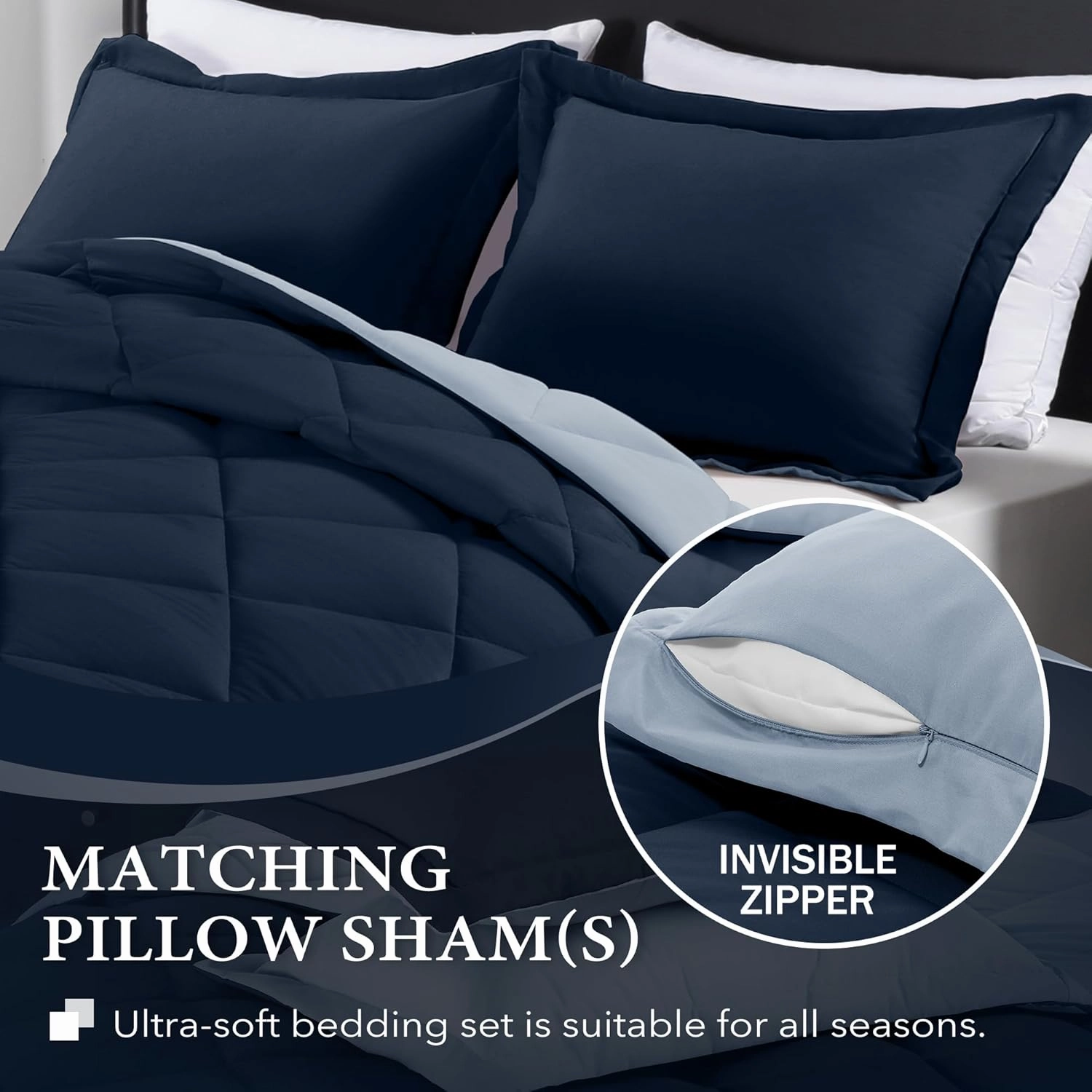 downluxe King Size Comforter Set - Blue and Sapphire King Comforter, Soft Bedding Sets for All Seasons -3 Pieces - 1 Comforter (104"x92") and 2 Pillow Shams(20"x36")