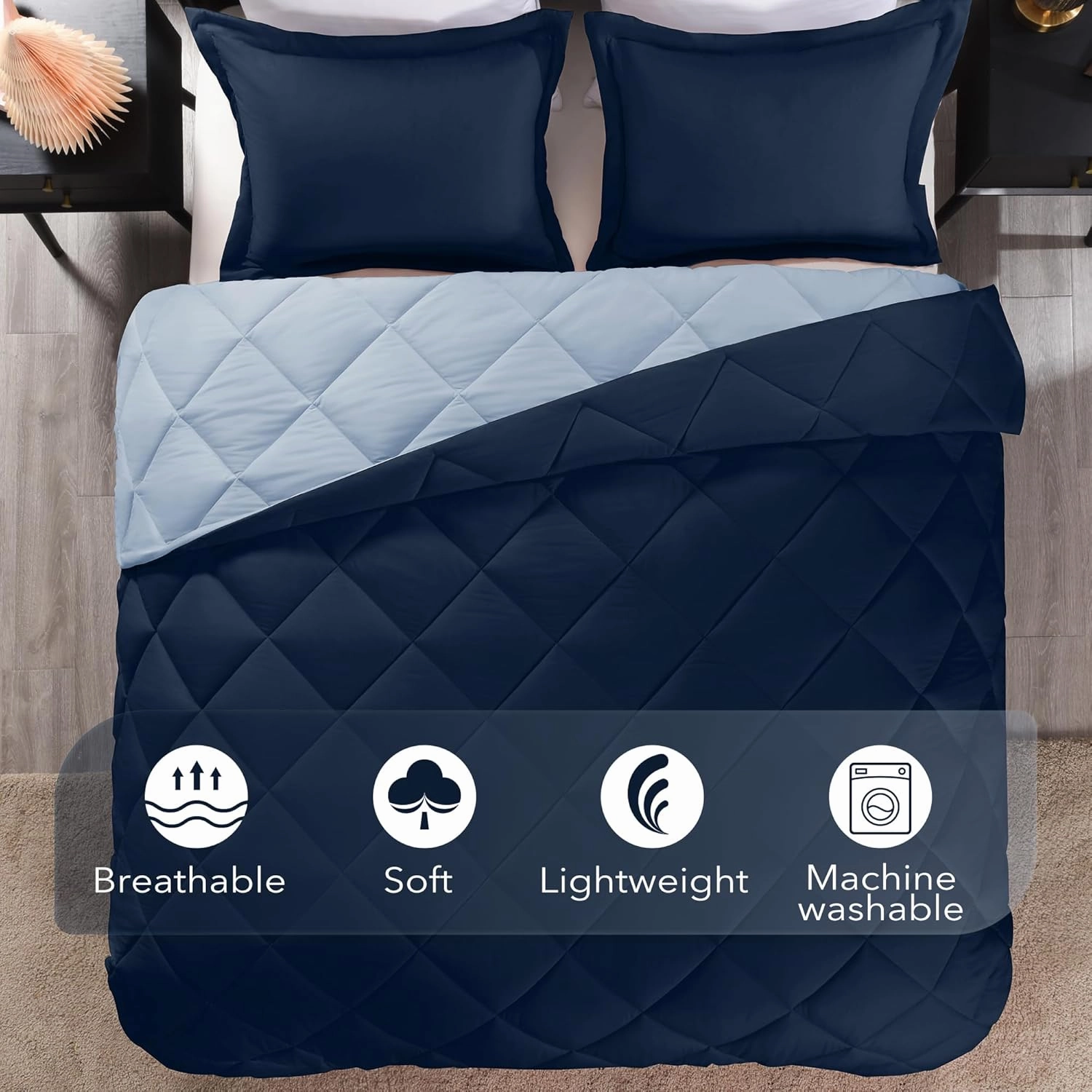 downluxe King Size Comforter Set - Blue and Sapphire King Comforter, Soft Bedding Sets for All Seasons -3 Pieces - 1 Comforter (104"x92") and 2 Pillow Shams(20"x36")