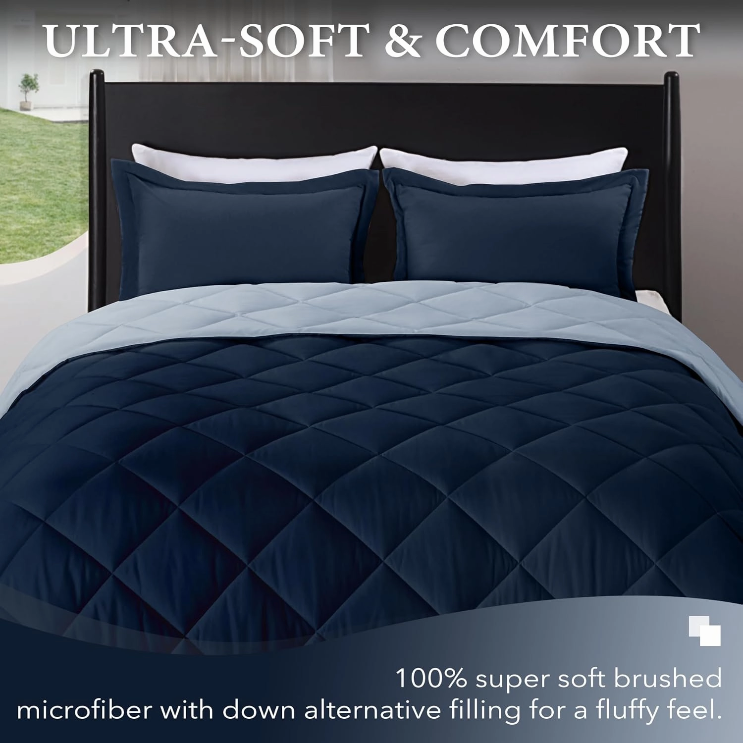 downluxe King Size Comforter Set - Blue and Sapphire King Comforter, Soft Bedding Sets for All Seasons -3 Pieces - 1 Comforter (104"x92") and 2 Pillow Shams(20"x36")