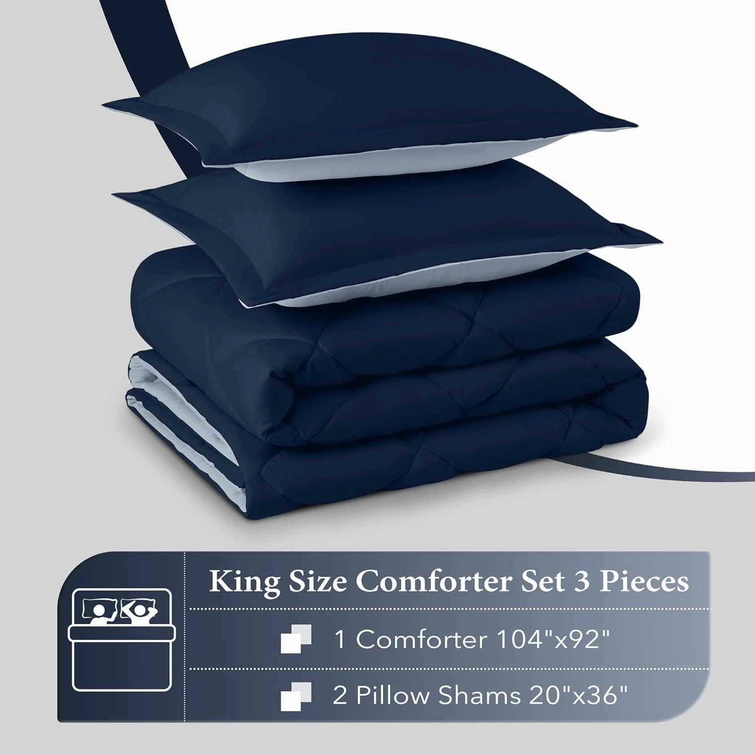 downluxe King Size Comforter Set - Blue and Sapphire King Comforter, Soft Bedding Sets for All Seasons -3 Pieces - 1 Comforter (104"x92") and 2 Pillow Shams(20"x36")