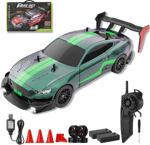 Drift RC Cars, Remote Control Car Racing Drifting Car 40km/h 4WD High Speed Remote Control Truck Kids Toy for Boys and Teenagers (Replaceable Tires), Dark Green With Green Strip