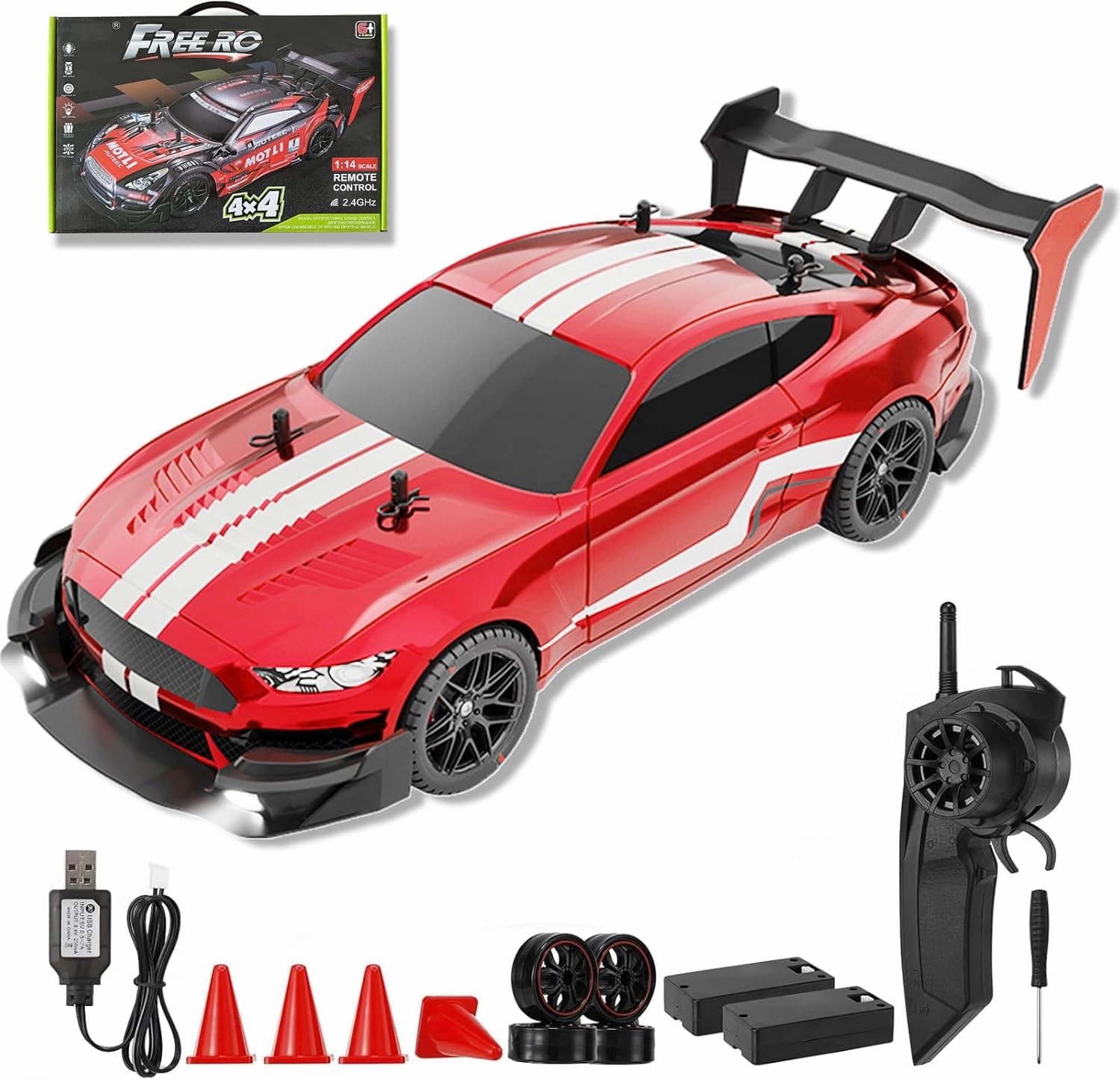 Drift RC Car,Remote Control Car Racing Drifting Car 40km/h 4WD High Speed Remote Control Truck Kids Toy for Boys and Teenagers (Red White)