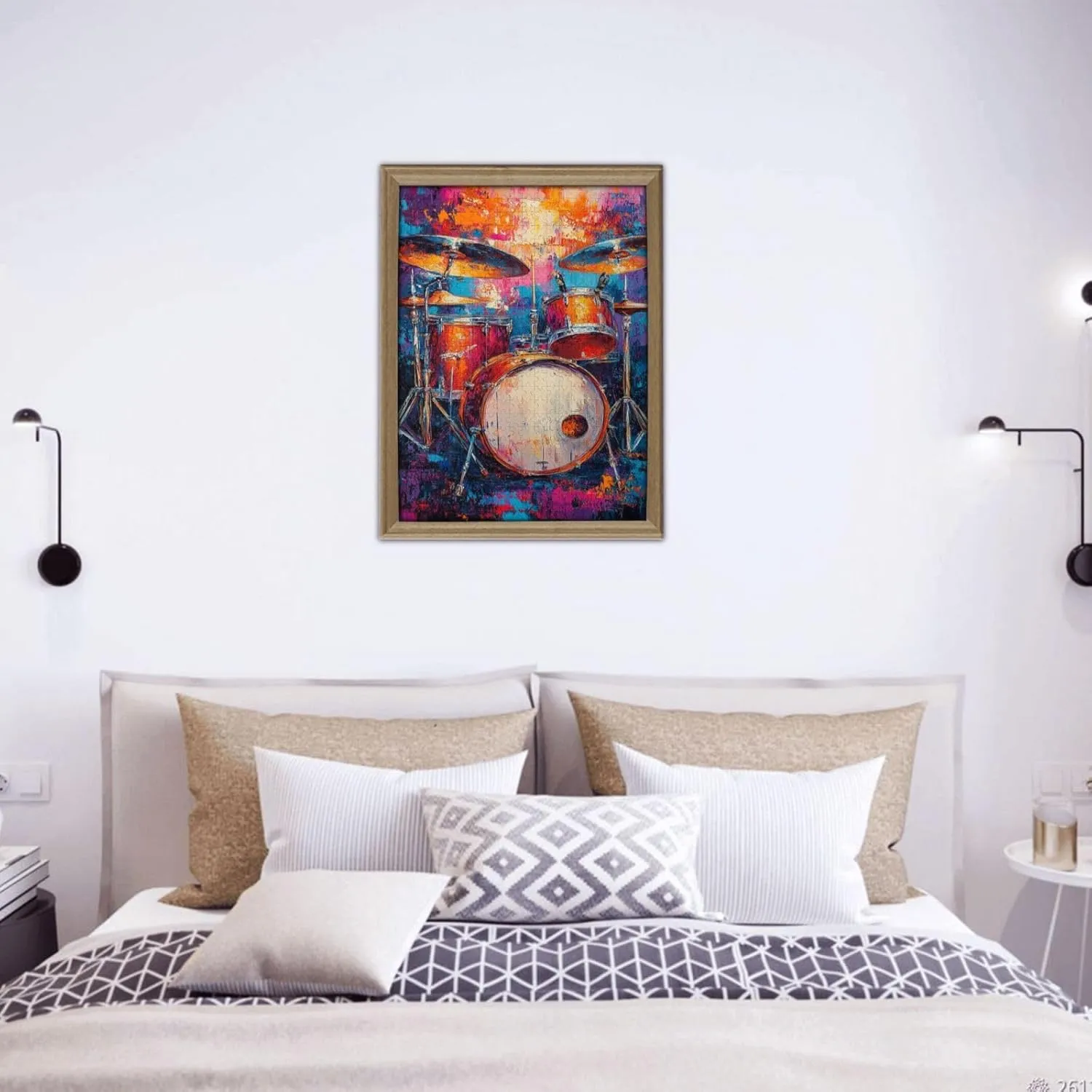 Drum Set Puzzle 500 Pcs,Oil Painting Style Design,Ideal Choice for Musical Instrument Lovers, Adult Wooden Puzzles,Home Wall Decoration, Unique Artwork, Gift for Relatives and Friends