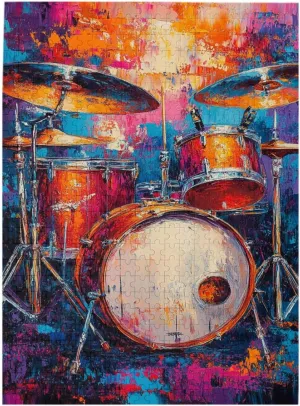Drum Set Puzzle 500 Pcs,Oil Painting Style Design,Ideal Choice for Musical Instrument Lovers, Adult Wooden Puzzles,Home Wall Decoration, Unique Artwork, Gift for Relatives and Friends