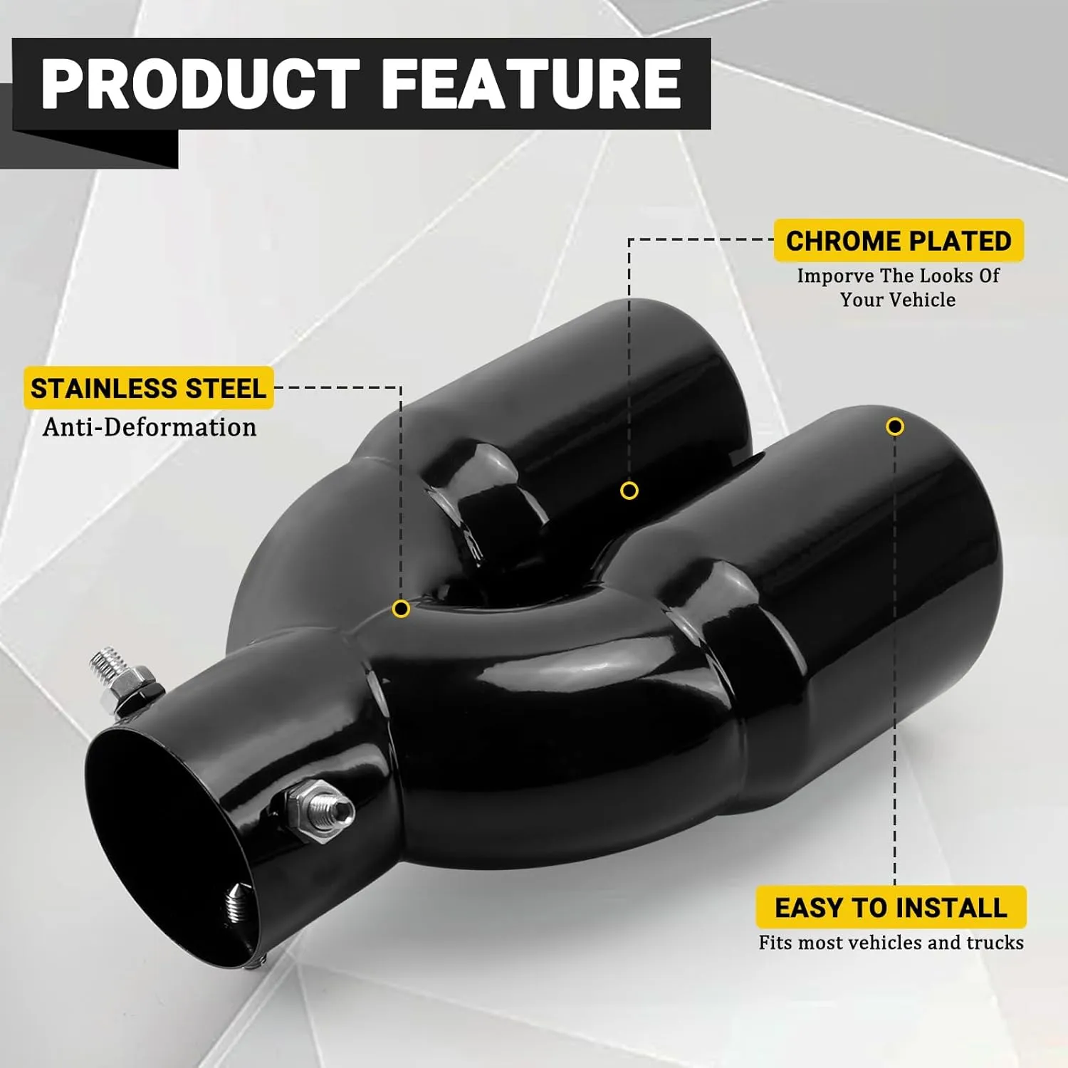 Dual Exhaust Tips with 2.5 inch Inlet 3 inch Outlet, Straight Stainless Steel Exhaust y Pipe for Car Tailpipe Tip- Black