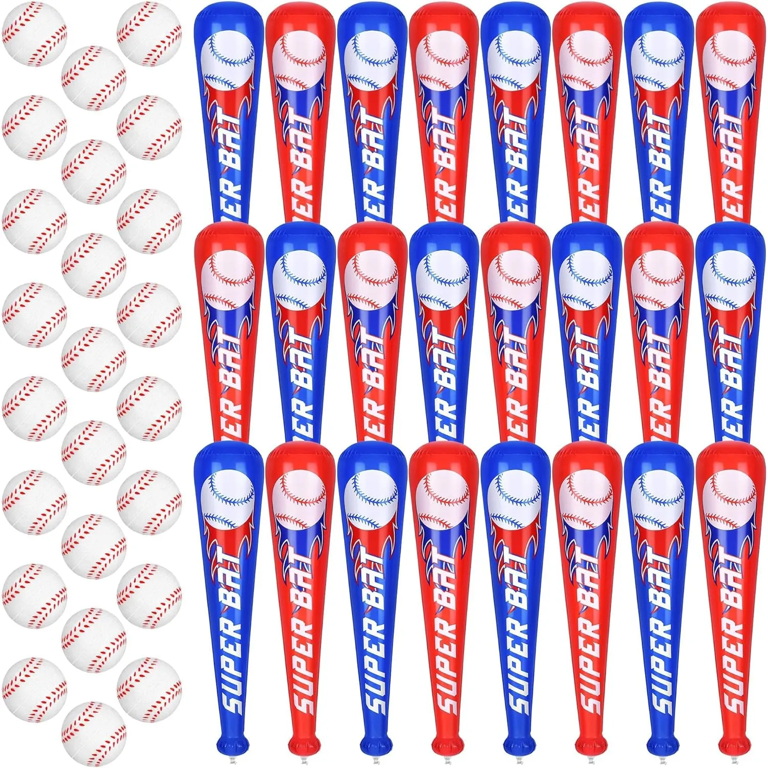durony 24 Sets Inflatable Baseball Bats and Mini Foam Baseball Sports Stress Ball Sports Party Favors for Baseball Party Supplies Sports Theme Toy