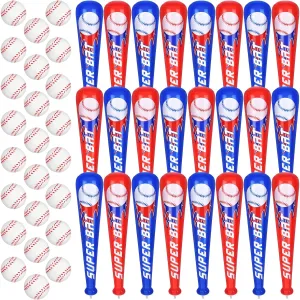 durony 24 Sets Inflatable Baseball Bats and Mini Foam Baseball Sports Stress Ball Sports Party Favors for Baseball Party Supplies Sports Theme Toy