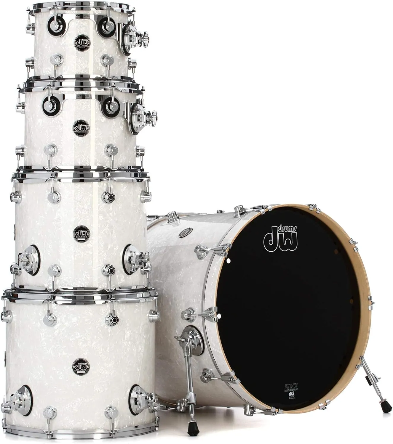 DW Performance Series 5-Piece Shell Pack with 22 Inches Bass Drum - White Marine FinishPly