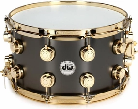 DW Collector's Series Metal Snare Drum 6.5 x 14-inch - Satin Black Over Brass - Gold Hardware